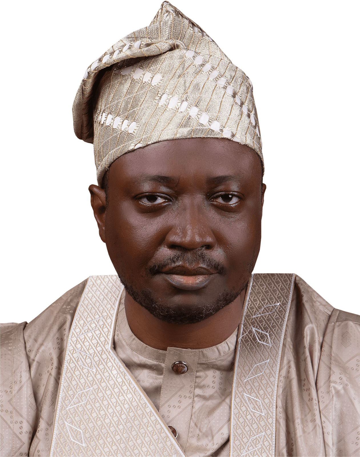 OTO, Oluwasegun Theophilus Oladimeji, in gold agbada and fila